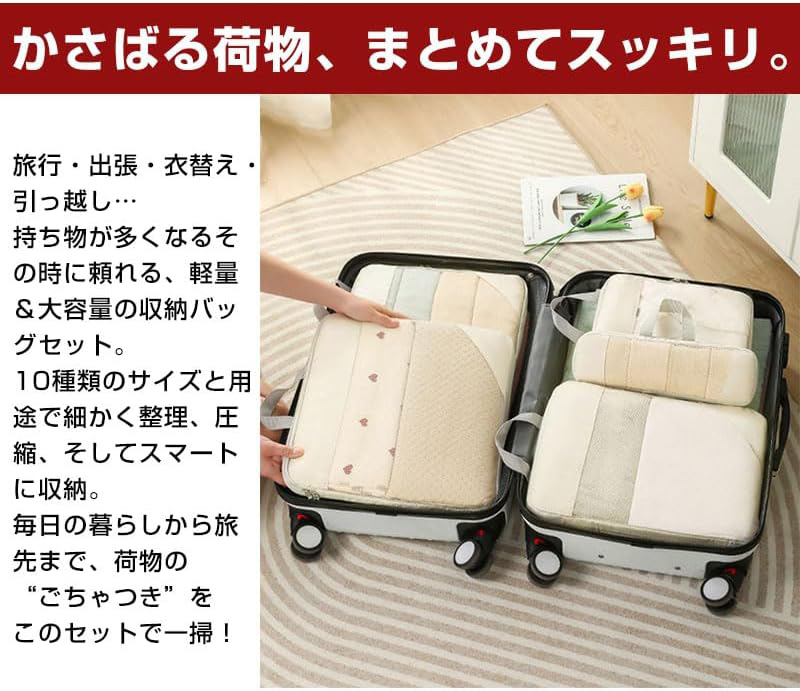 トラベルポーチ 10点セット 旅行用収納ポーチ 衣類収納 シューズバッグ