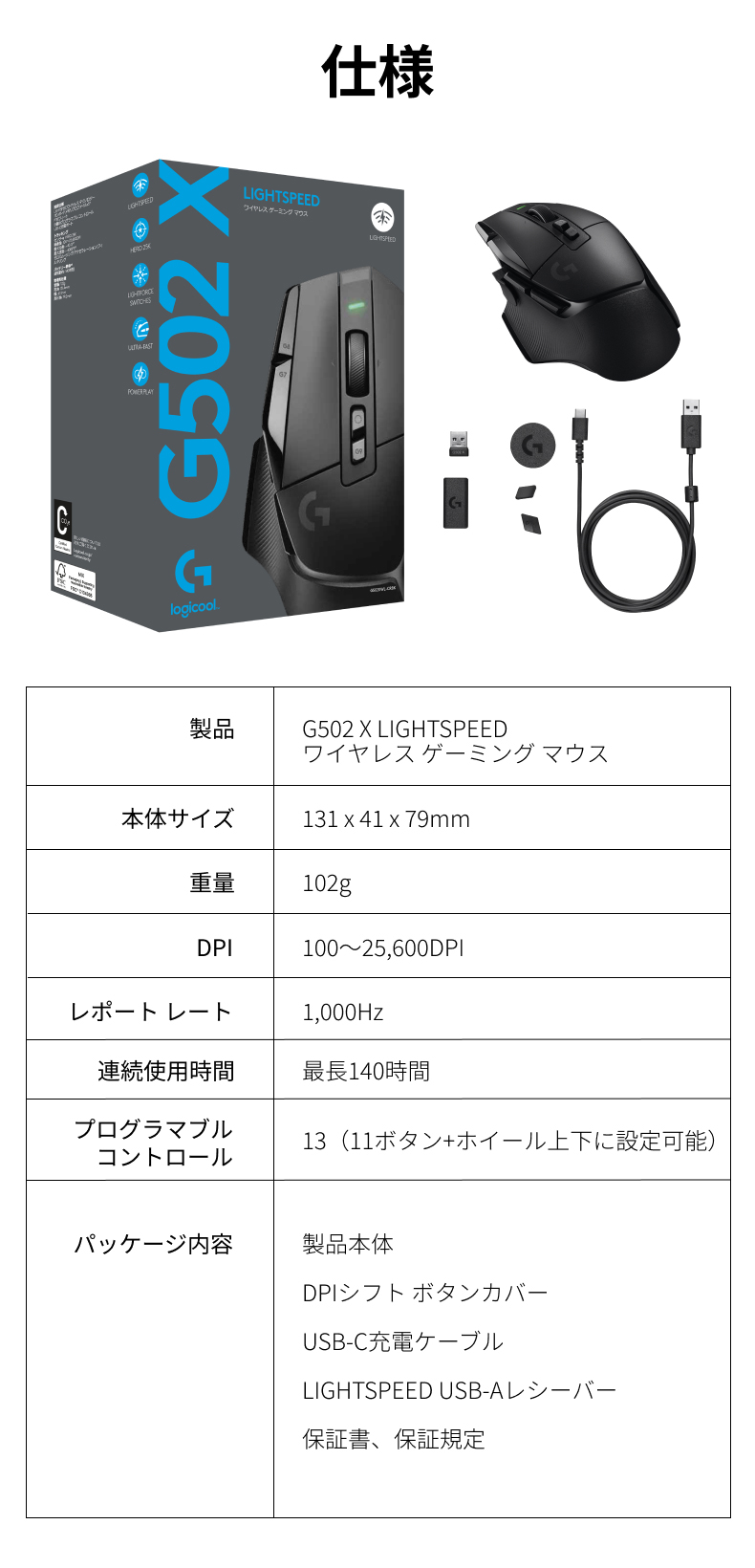 ワイヤレス ゲーミングマウス Logicool G G502 X LIGHTSPEED