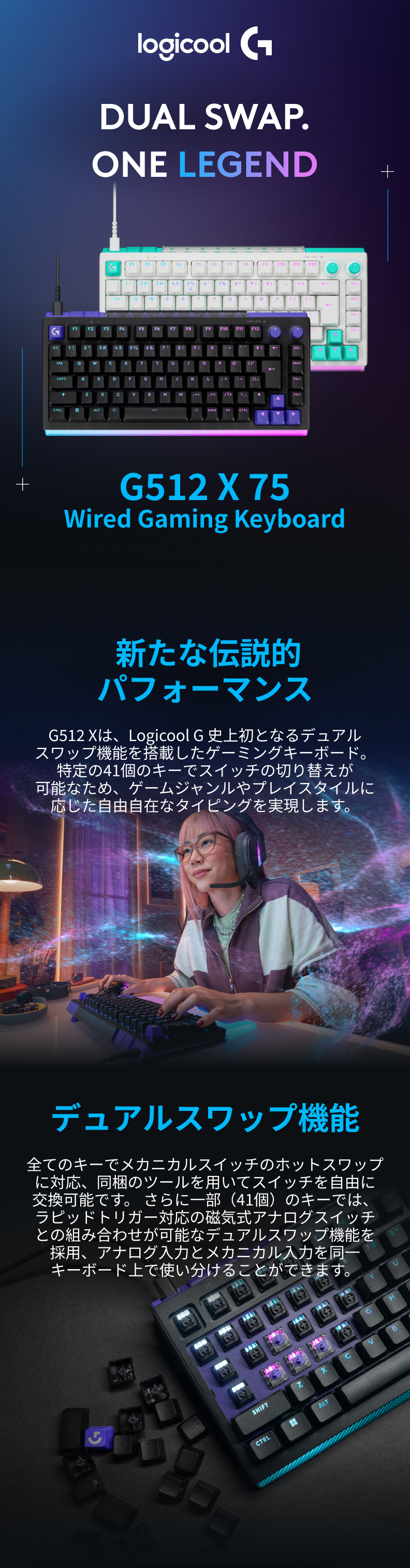 ロジクールG ゲーミングキーボード Logicool G G512 X 75 有線 リニア