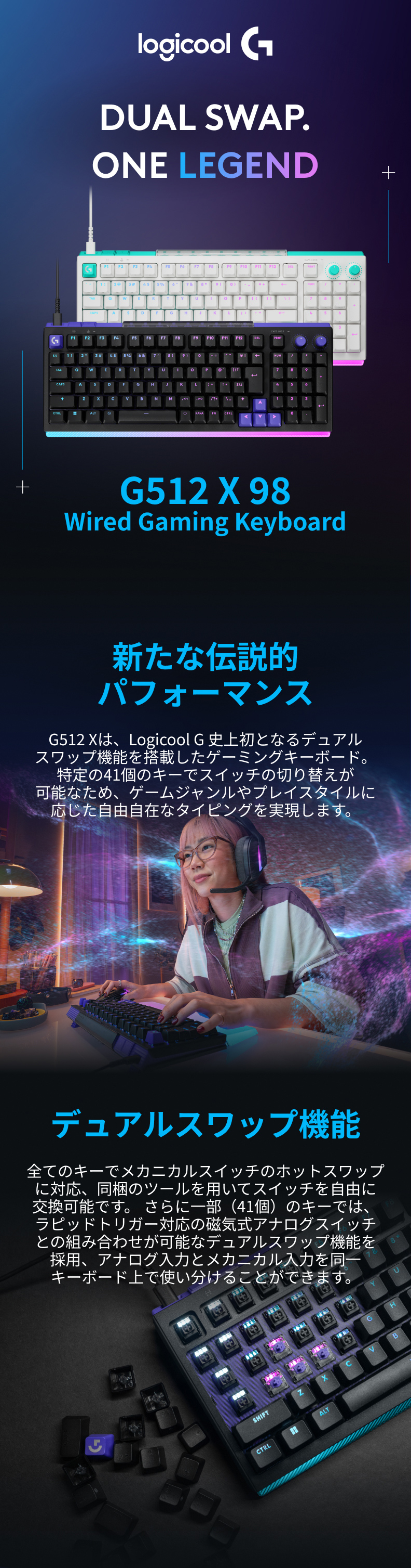 ロジクールG ゲーミングキーボード Logicool G G512 X 98 有線 リニア