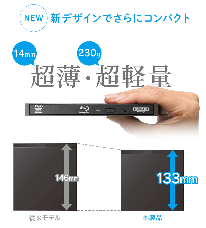 ブルーレイドライブ 外付け ポータブル 4K UHD BD   DVD   CD USB-A ケーブル付属 パソコン BDドライブ ソフト無し ロジテック LBD-LPWAWU3NDB