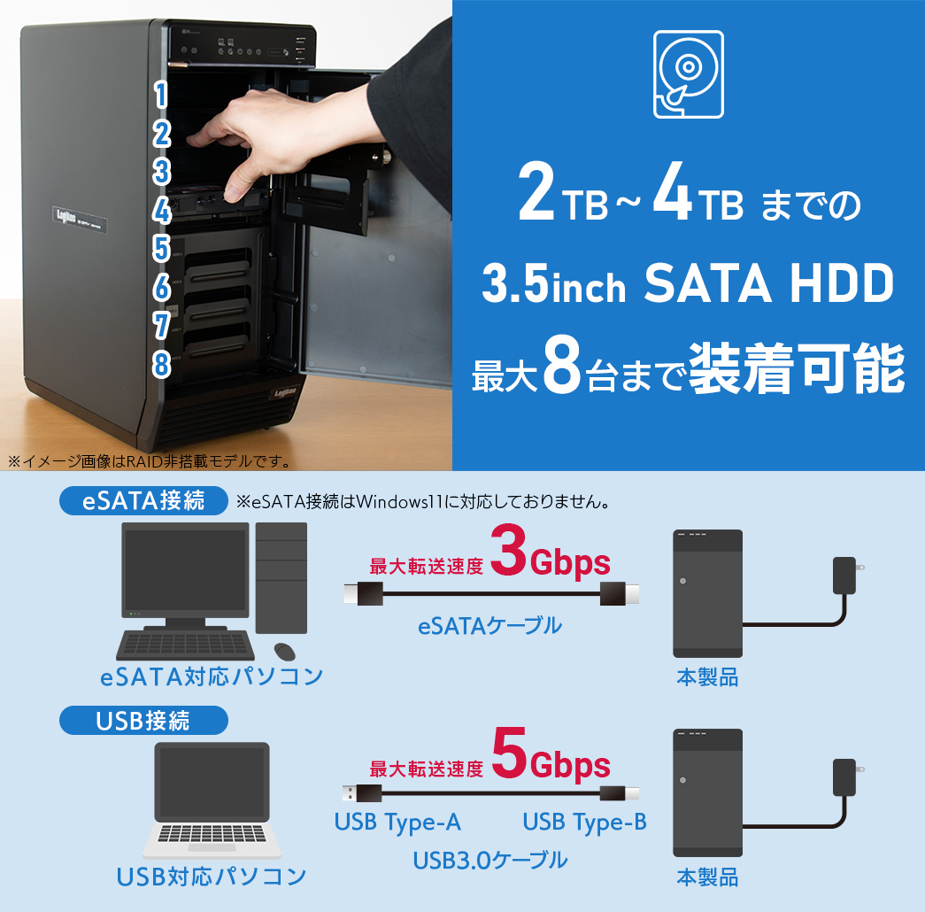 ロジテック HDDケース 8台 搭載可能 8BAY 外付け RAID機能 3.5インチ