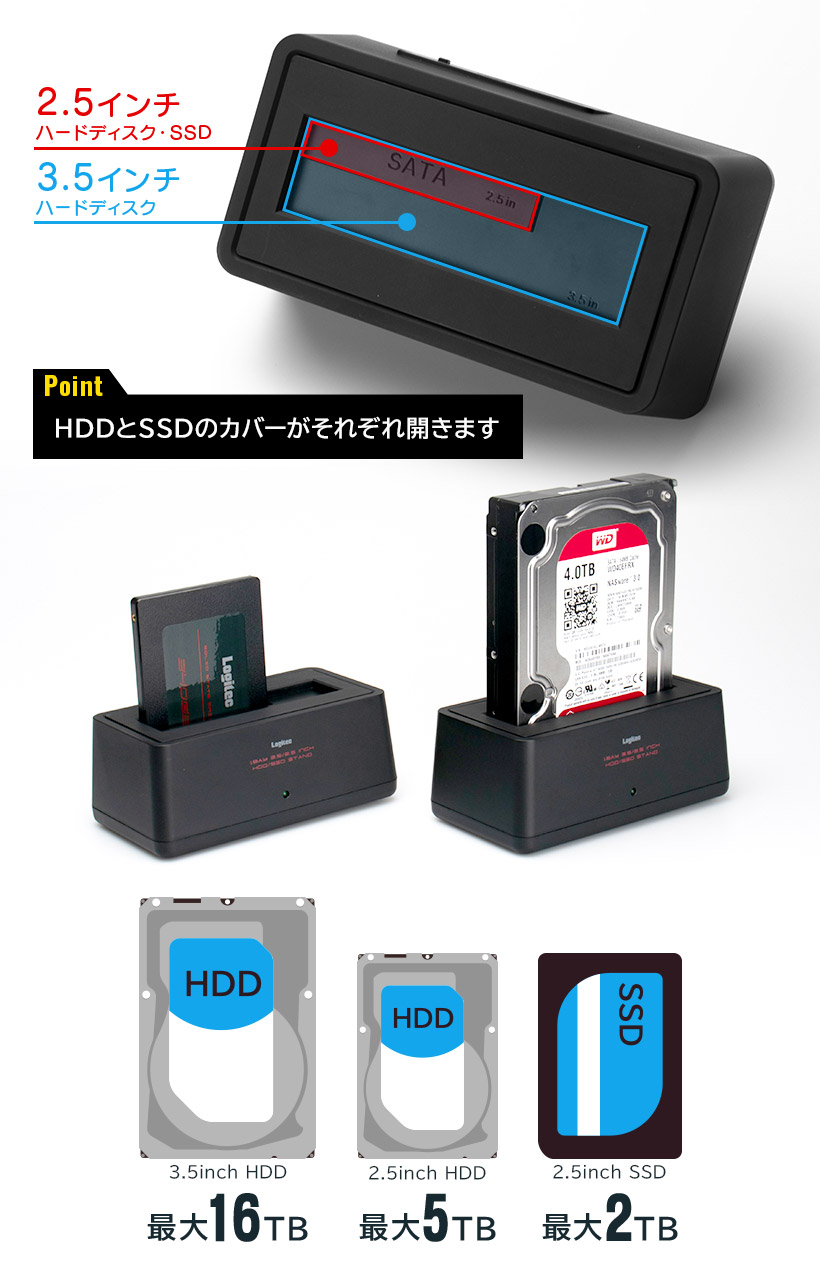 高速 Type-C HDD   SSD ケース 外付け 3.5 インチ 2.5 インチ USB-C USB3.2 Gen2  HDDスタンド テレビ録画 1年保証 ロジテック LHR-L1BSTWUCD