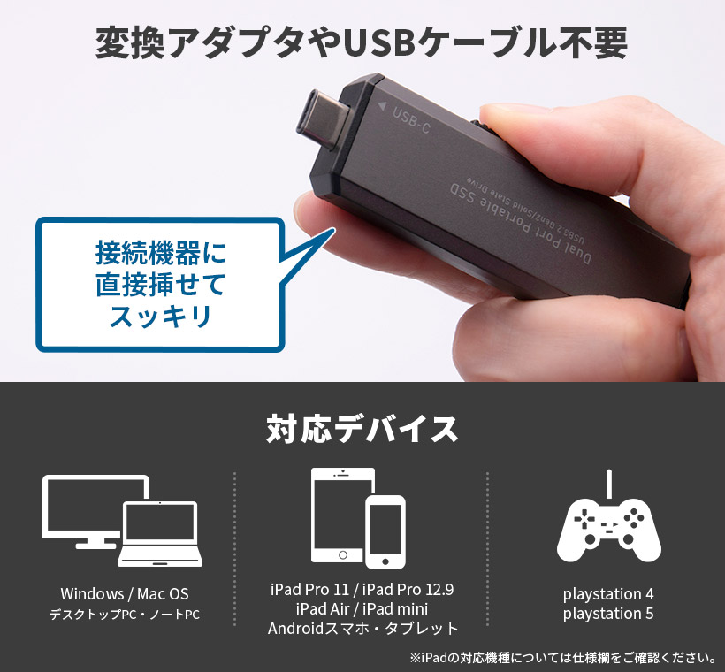 ロジテック SSD 500GB 外付け 高速 type-C type-A 両対応 テレビ録画