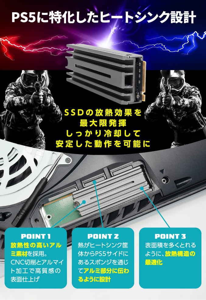 ロジテック M.2 SSD ヒートシンク付き 2TB PS5動作確認済 PS5拡張