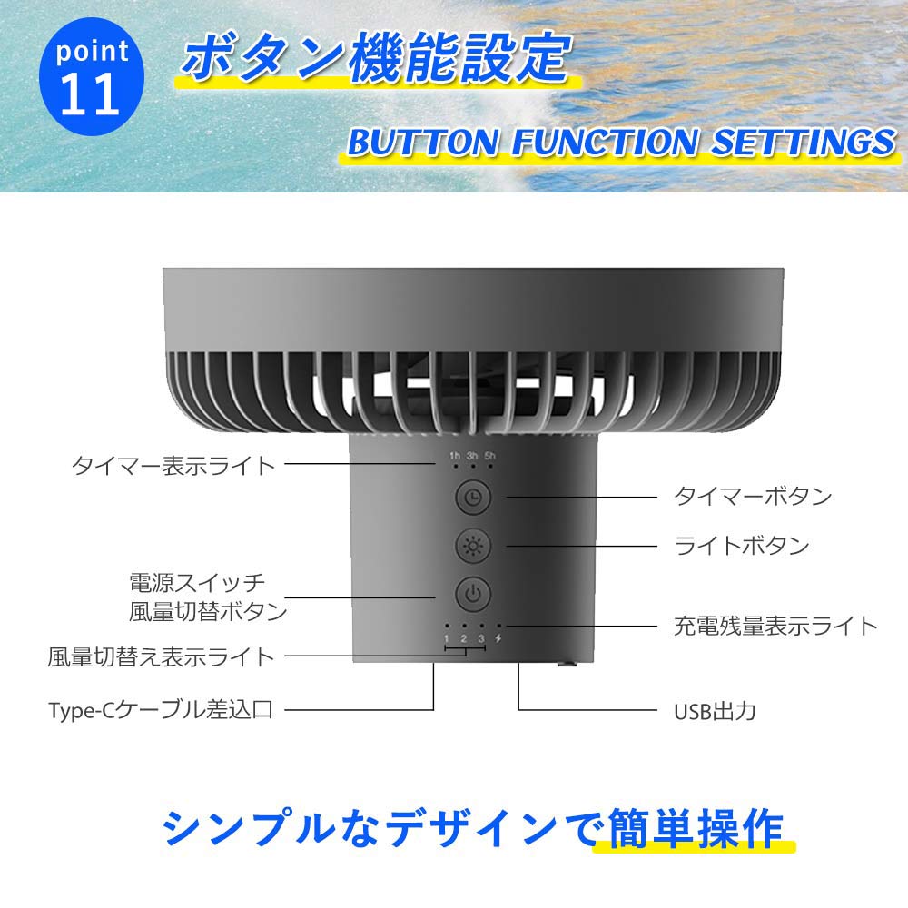 ミニ扇風機 モバイルファン 壁掛け扇風機 10000mAh大容量バッテリー 三段階風量 調光できる 照明器具 シーリングファン おしゃれ コンパクト 送料無料 一年保証｜lohas-lohas-shop｜15