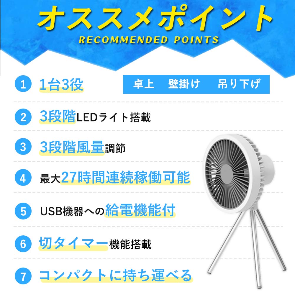 ミニ扇風機 モバイルファン 壁掛け扇風機 10000mAh大容量バッテリー 三段階風量 調光できる 照明器具 シーリングファン おしゃれ コンパクト 送料無料 一年保証｜lohas-lohas-shop｜05