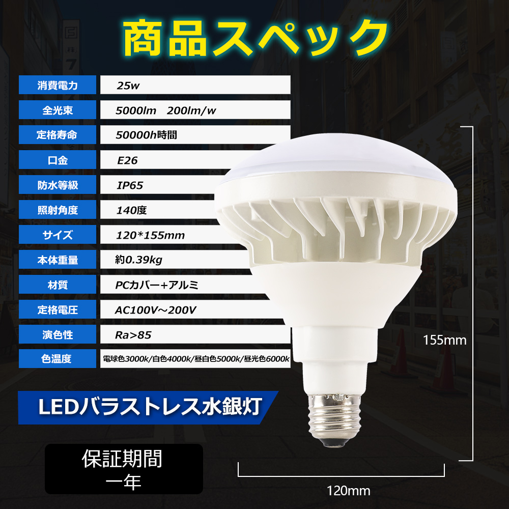 福袋セール 【10個セット】バラストレス水銀灯 LED LED水銀灯 PAR38 250W相当 消費電力25W E26口金 防水防塵IP65 5000ルーメン 屋内外兼用 LEDビーム電球 送料無料