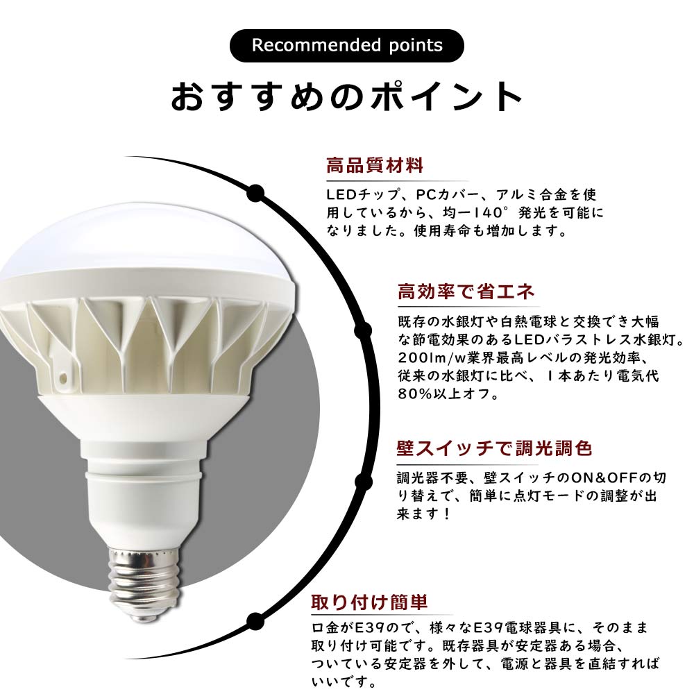LEDバラストレス水銀灯 par56 調光調色LED電球 60w 12000lm E39 照射