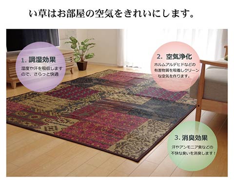 DXオーディーン い草 い草ラグ カーペット 国産 日本製 オリエンタル柄 和室 リビング 滑り止め お手入れ簡単 夏