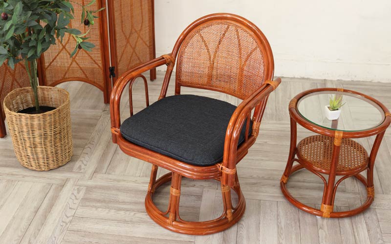 ヴィンテージ ラタンチェア 回転式 籐家具 アンティーク 椅子 24e235baf49b4ef58a684f490f8420