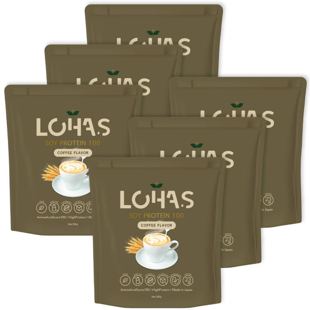 ソイプロテイン 300g×6個セット ロハス 人工甘味料不使用 低脂質 植物性100% ハイチョコレート コーヒー風味 黒糖きなこ プレーン+MCT 母の日の画像