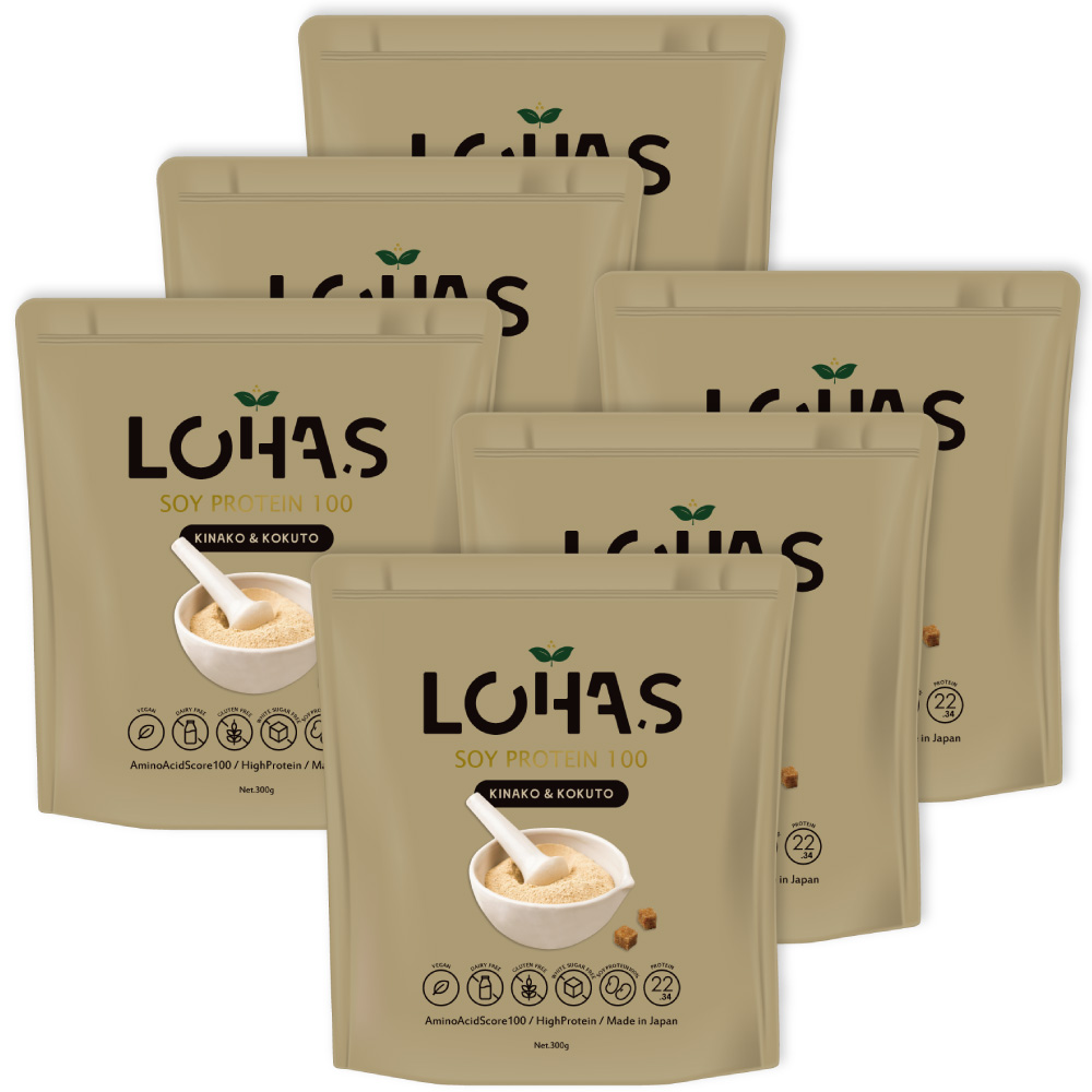 ソイプロテイン 300g×6個セット ロハス 人工甘味料不使用 低脂質 植物性100% ハイチョコレート コーヒー風味 黒糖きなこ プレーン+MCT 母の日の画像