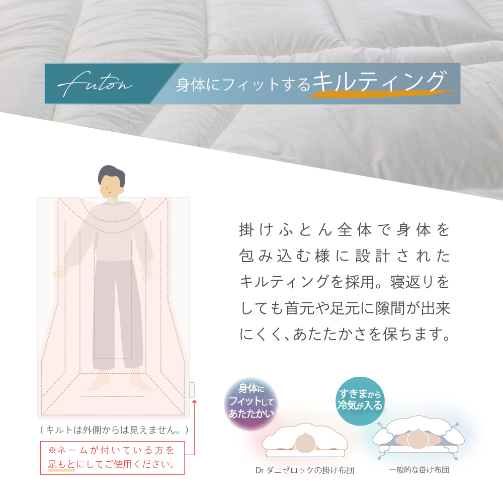 ２層式掛け布団 ポリエステル100% 150x210cm 日本製　防ダニ加工 ダニゼロック 洗える 2枚合わせ 掛け布団 (洗濯ネット付) ダブル 190