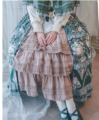 ロリータ服 スカート2色 グリーン レッド 花柄 甘ロリ フリル ガーリー