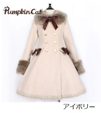 ロリータ服 ロリータファッション Aラインコート4色 秋冬 アウター 美シルエット クラシカル クラロリ ファーカラー付き リボン付き ファー袖付き