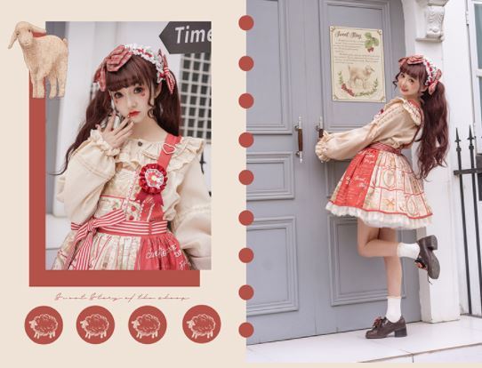 ロリータ服 ロリータファッション エプロンワンピース3色 ヒツジ  