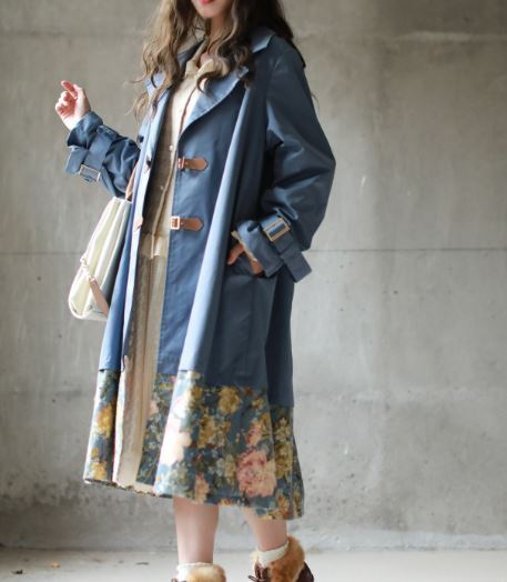 ロリータ服　ロリータファッション　コート　春秋　SweetDreamer　おしゃれ　ロング丈　和柄プリント　長袖　3色　薄手　レトロ　フラワープリント