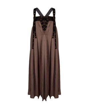 キャミワンピース　Steampunk　スチームパンク　おしゃれ　キャミワンピ　ノースリーブ　レースアップ　レトロ　かっこいい　ひざ丈　秋冬　ミディアム丈　ストライプ　撮影