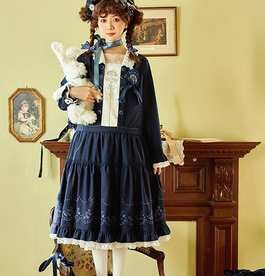 ワンピース 4色 GOTHIC LOLITA 春秋 長袖 リボン ひざ丈 ミディアム丈