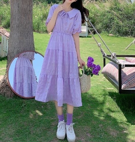 超人気セール ワンピース 花柄 お出44 デート フレア ガーリー パープル ミニ丈 シフォン