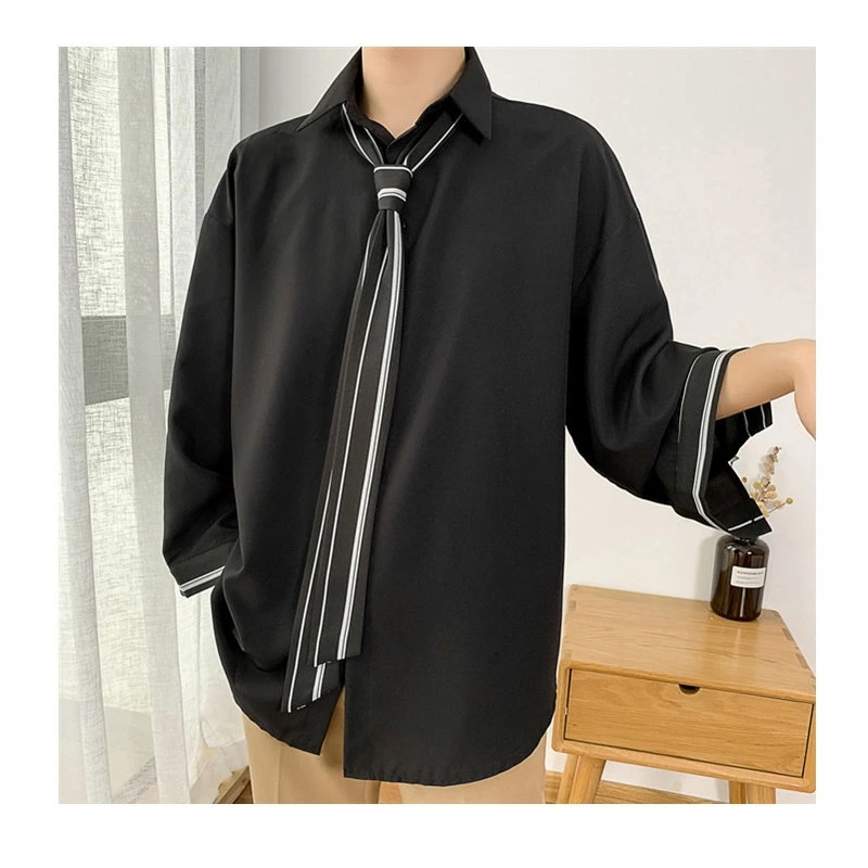 誠実 ネクタイ染料tシャツメンズ潮の黒い青勾配の水洗長袖ヒップホップルーズtk Tシャツ カットソー 七分 長袖