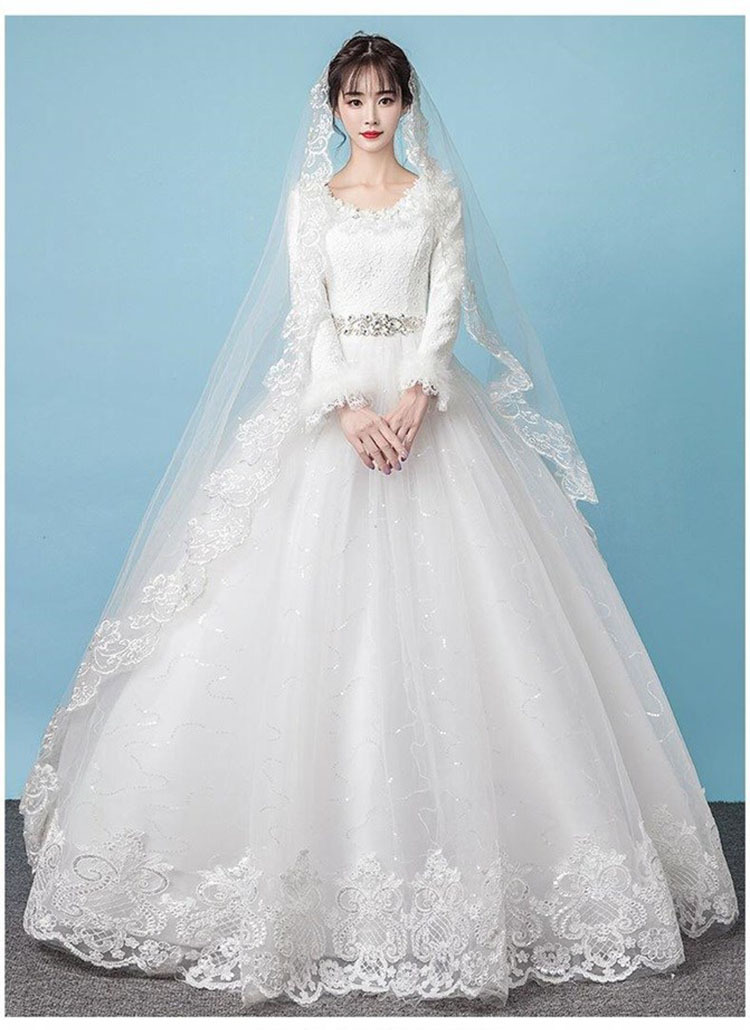 【送料無料】ウエディングドレス エンパイア ロングスリーブ Aラインドス二次会 花嫁 大きいサイズ ウェディングドレス 白ウェディング 結婚式 披露宴
