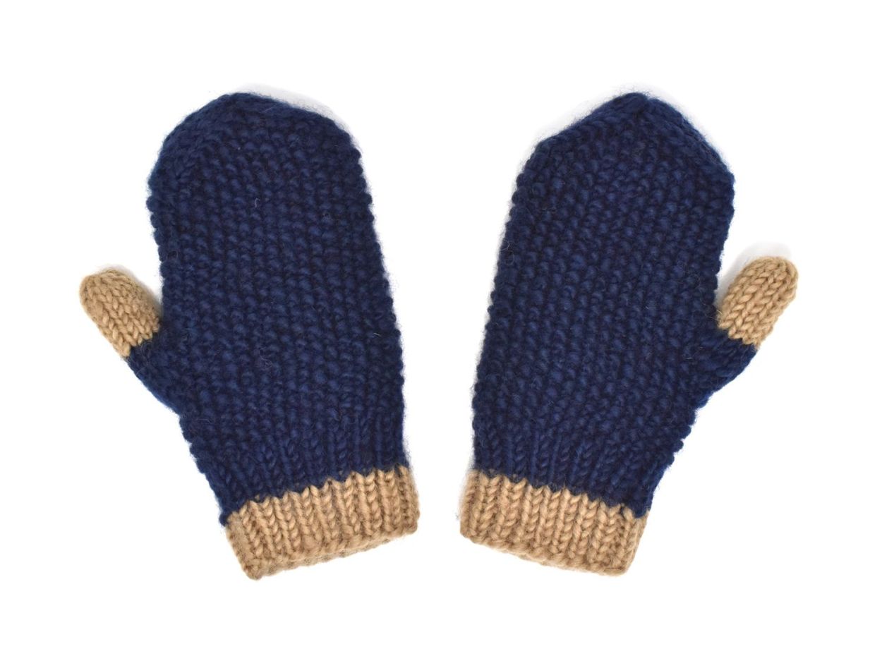 手袋 レディース メンズ 冬 ウール ミトン 裏地付き 暖かい 毛糸 ニット 手編み 茶色 紺色 生成り 白 オモイニット OMOI KNIT