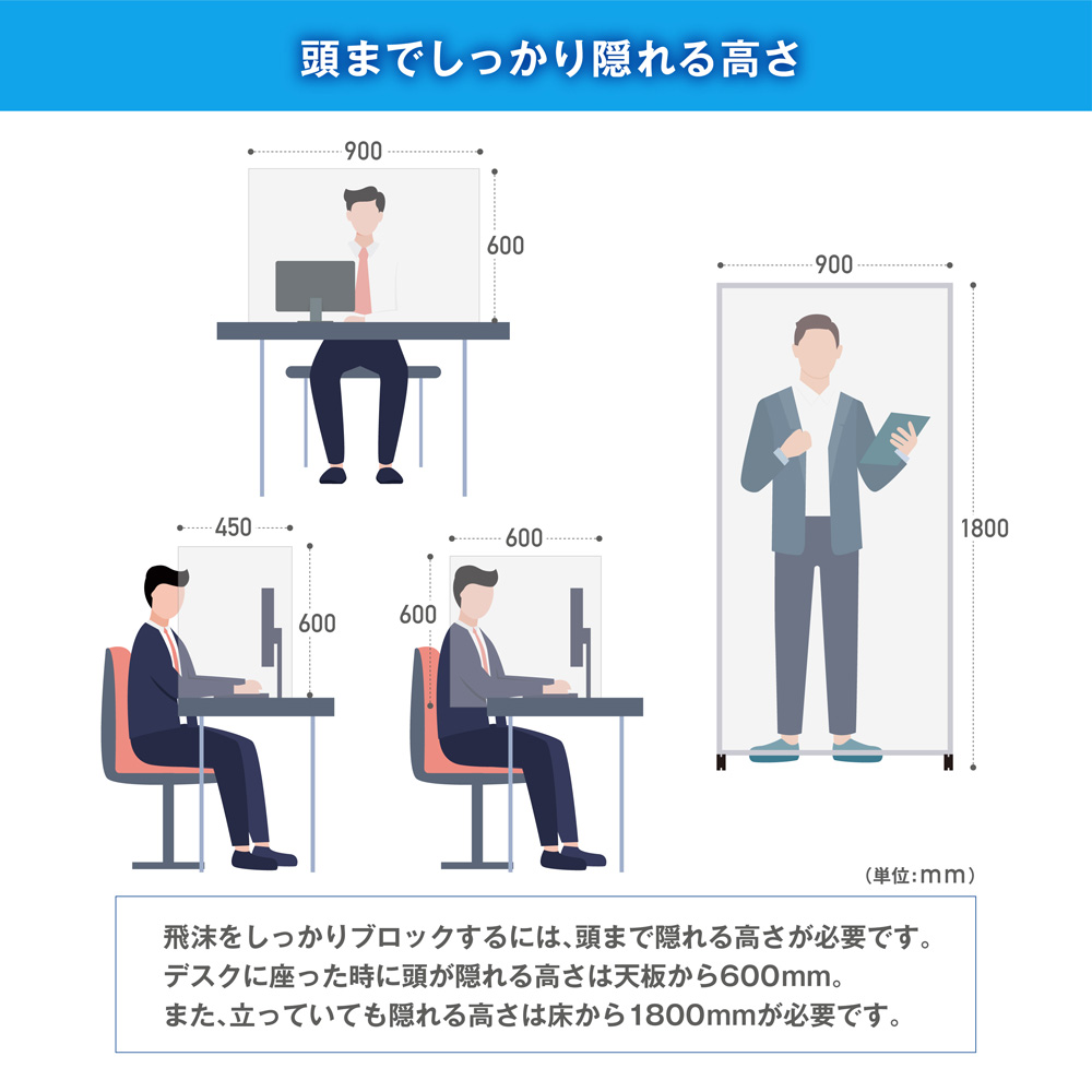 法人限定 飛沫防止 パーテーション デスクトップパネル 幅450×高さ