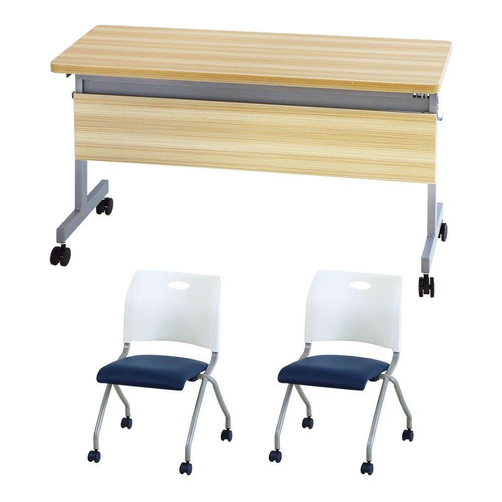法人限定  フォールディングテーブル スタッキングチェア セット 2人用 幅1200×奥行450mm 幕板付き 会議用テーブル ミーティングチェア GLF-1245M-Rap-NC2の画像