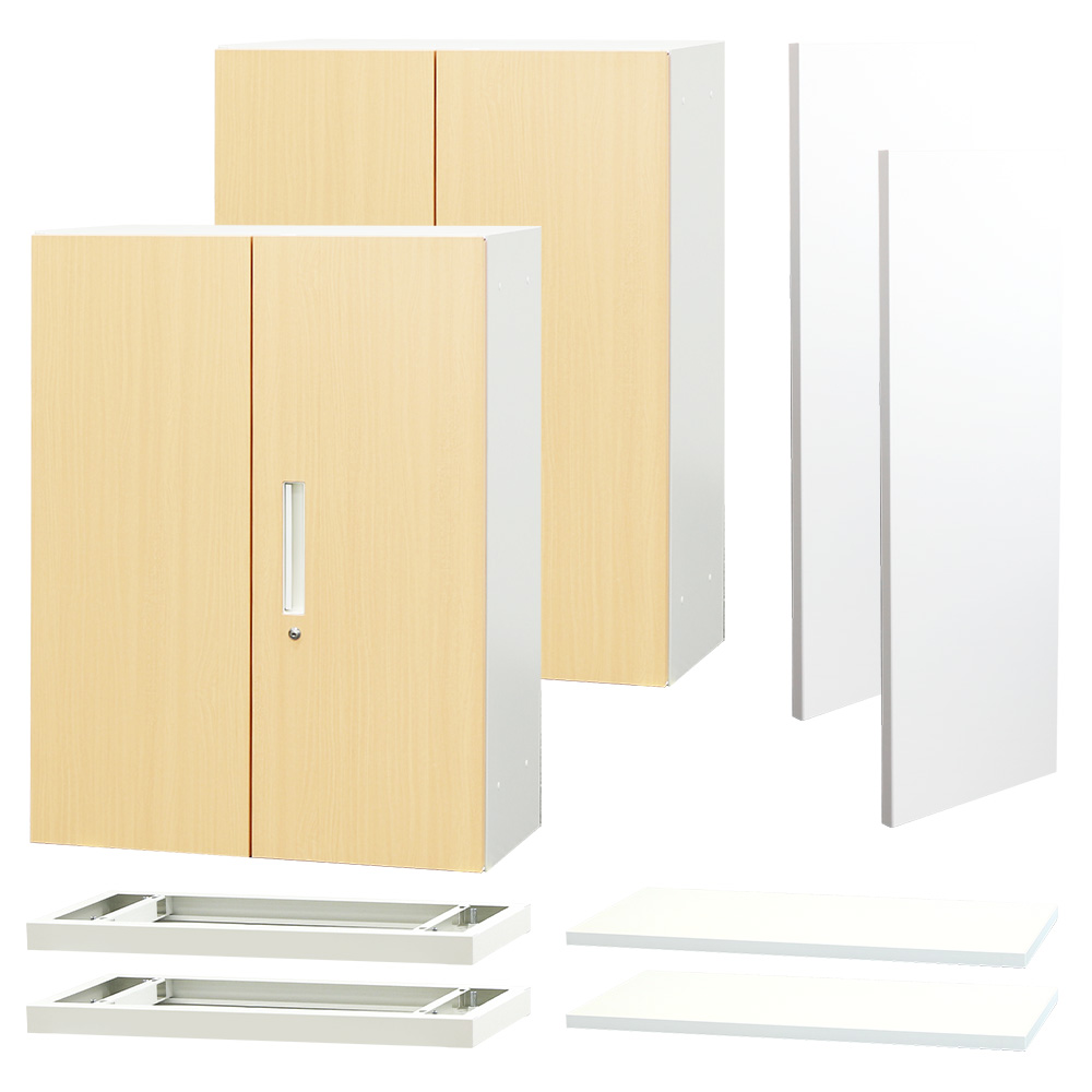 ホワイト木目キッチンカウンター LOOKIT（ルキット） 倉庫受取限定 カウンター 2台セット 書庫 両開き