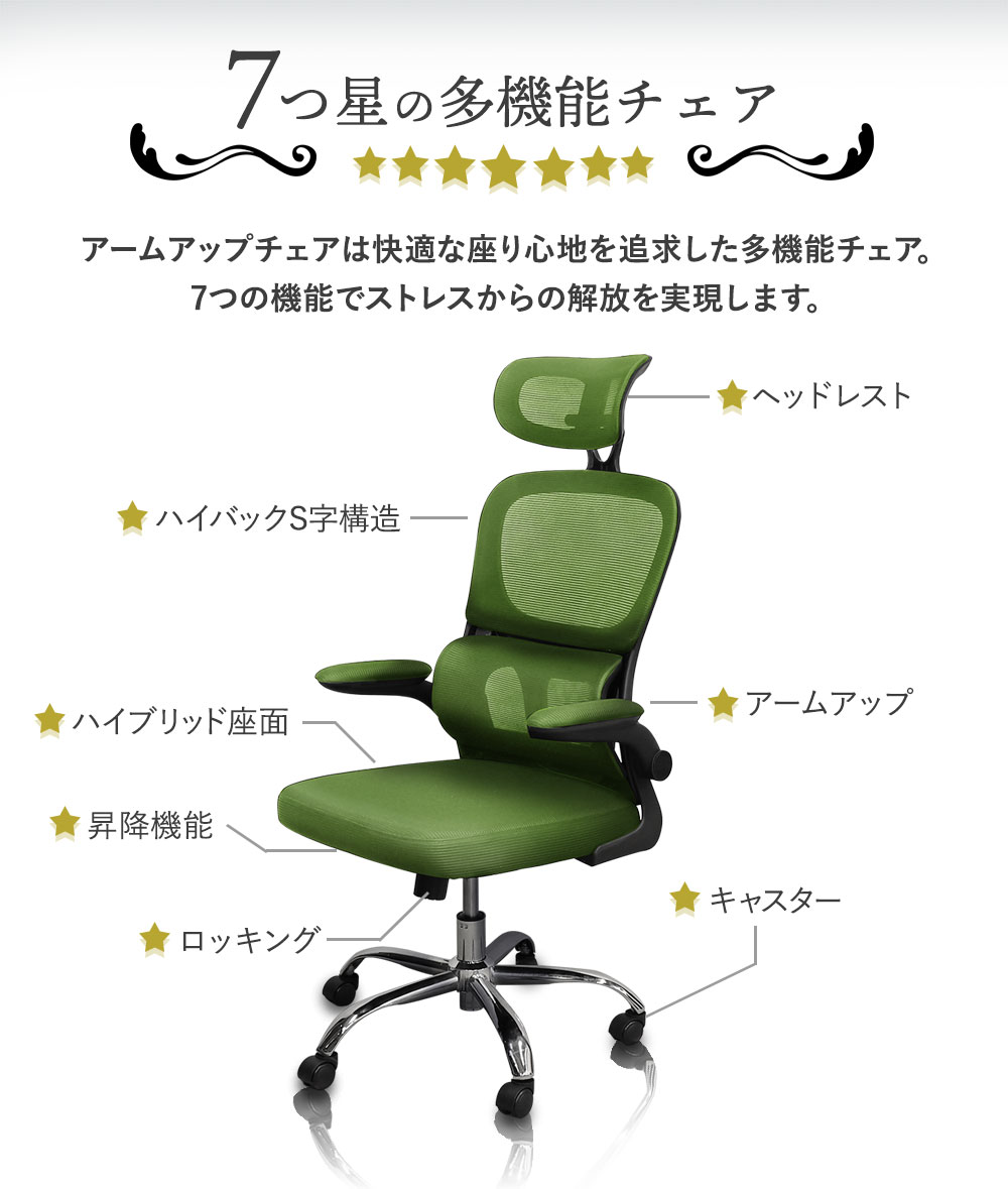 オフィスチェア メッシュ ハイバック 肘付き デスクチェア パソコンチェア ワークチェア 椅子 チェア キャスター付き 背もたれ ヘッドレスト 疲れにくい AU-30