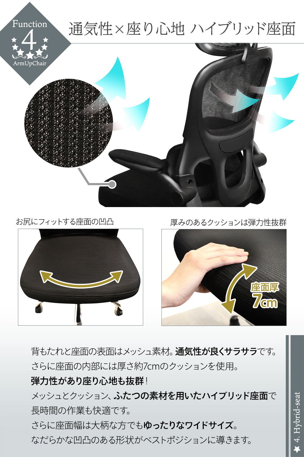 オフィスチェア メッシュ ハイバック 肘付き デスクチェア パソコンチェア ワークチェア 椅子 チェア キャスター付き 背もたれ ヘッドレスト 疲れにくい AU-30