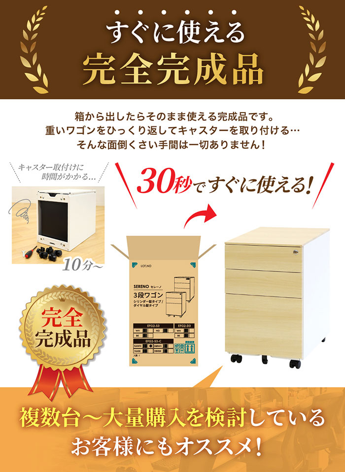 面倒なキャスター取付け不要 すぐに使える完全完成品