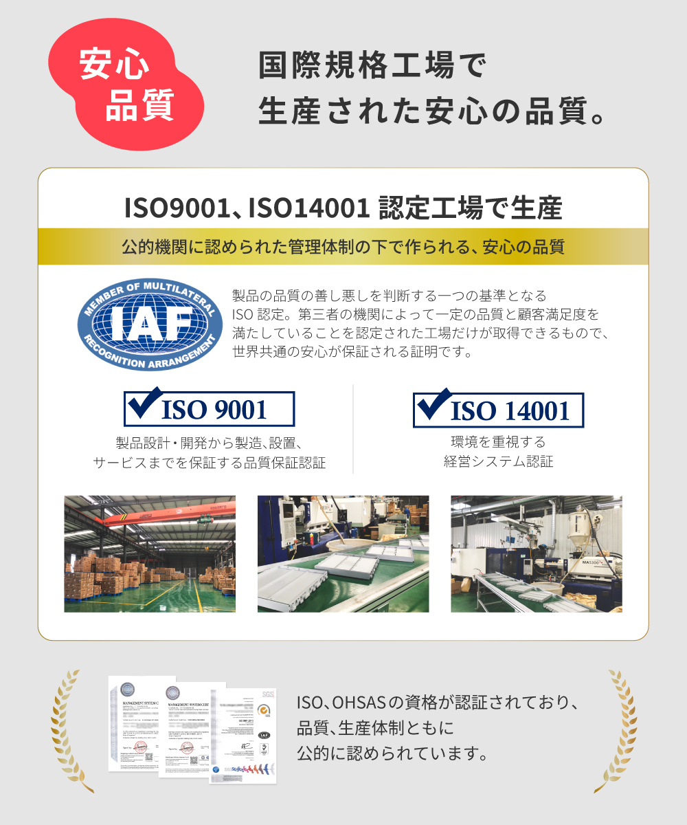 国際規格工場で生産された安心の品質。