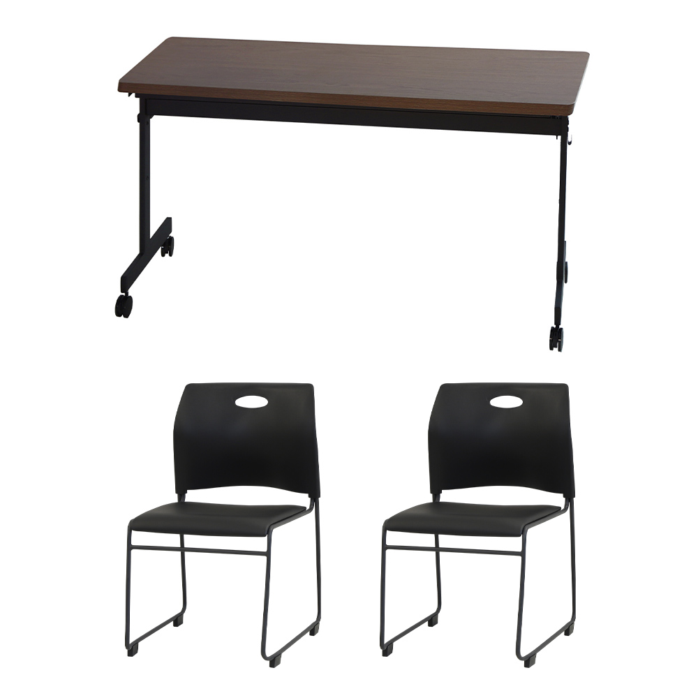 法人限定  フォールディングテーブル スタッキングチェア セット 2人用 幅1200×奥行450mm 幕板なし 会議用テーブル ミーティングチェア GLF-1245-Rap-SC2の画像
