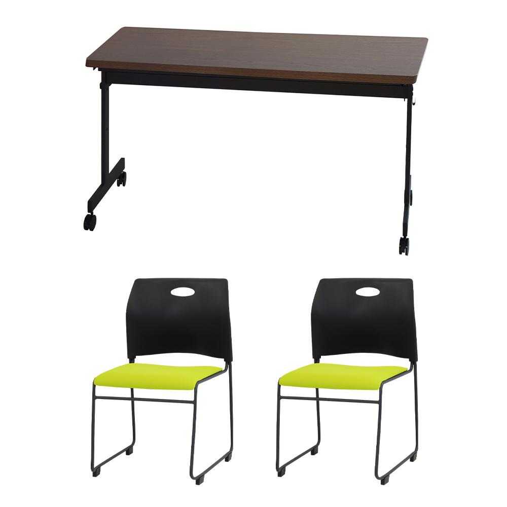 法人限定  フォールディングテーブル スタッキングチェア セット 2人用 幅1200×奥行450mm 幕板なし 会議用テーブル ミーティングチェア GLF-1245-Rap-SC2の画像