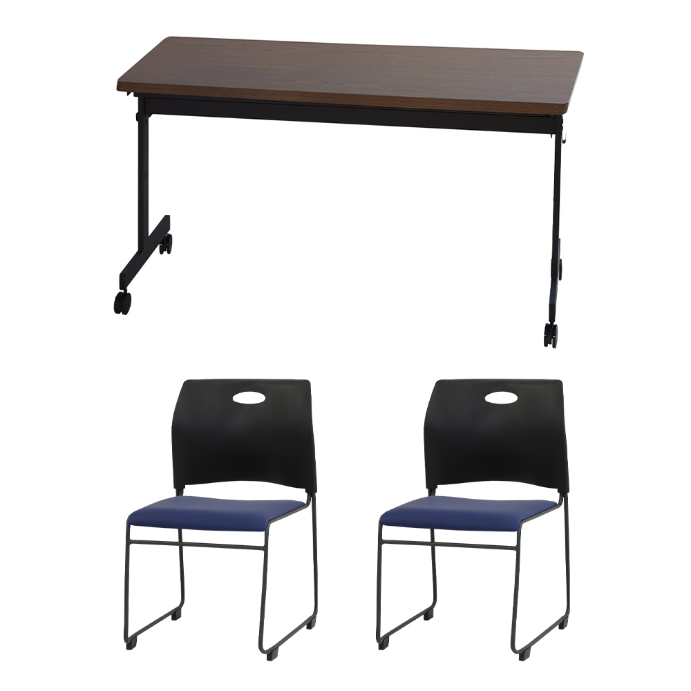 法人限定  フォールディングテーブル スタッキングチェア セット 2人用 幅1200×奥行450mm 幕板なし 会議用テーブル ミーティングチェア GLF-1245-Rap-SC2の画像
