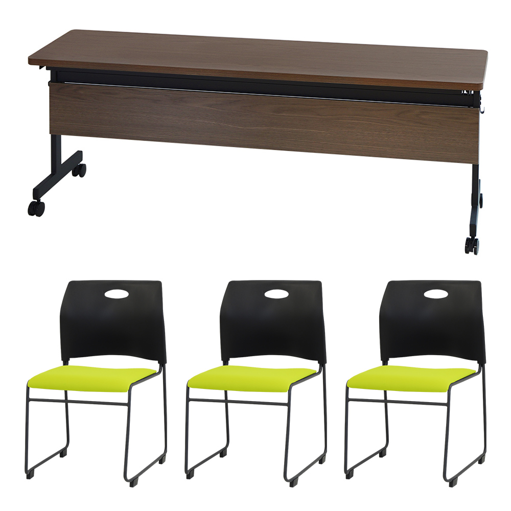 倉庫受取限定 フォールディングテーブル スタッキングチェア セット 3人用 幅1800×奥行450mm 幕板付き 会議用テーブル 会議用チェア GLF-1845M-Rap-SC3-SO