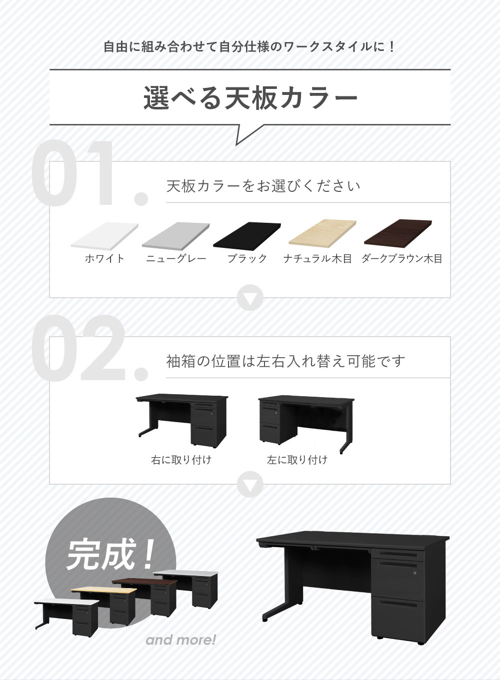 サッと水吹きができ清潔に長くお使いいただけるメラミン樹脂天板