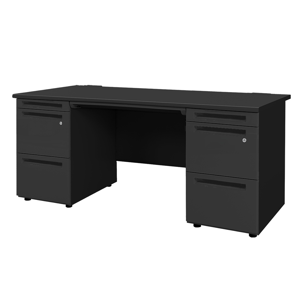 LOOKIT（ルキット） オフィスデスク ブラック 両袖机 幅1600×奥行700mm