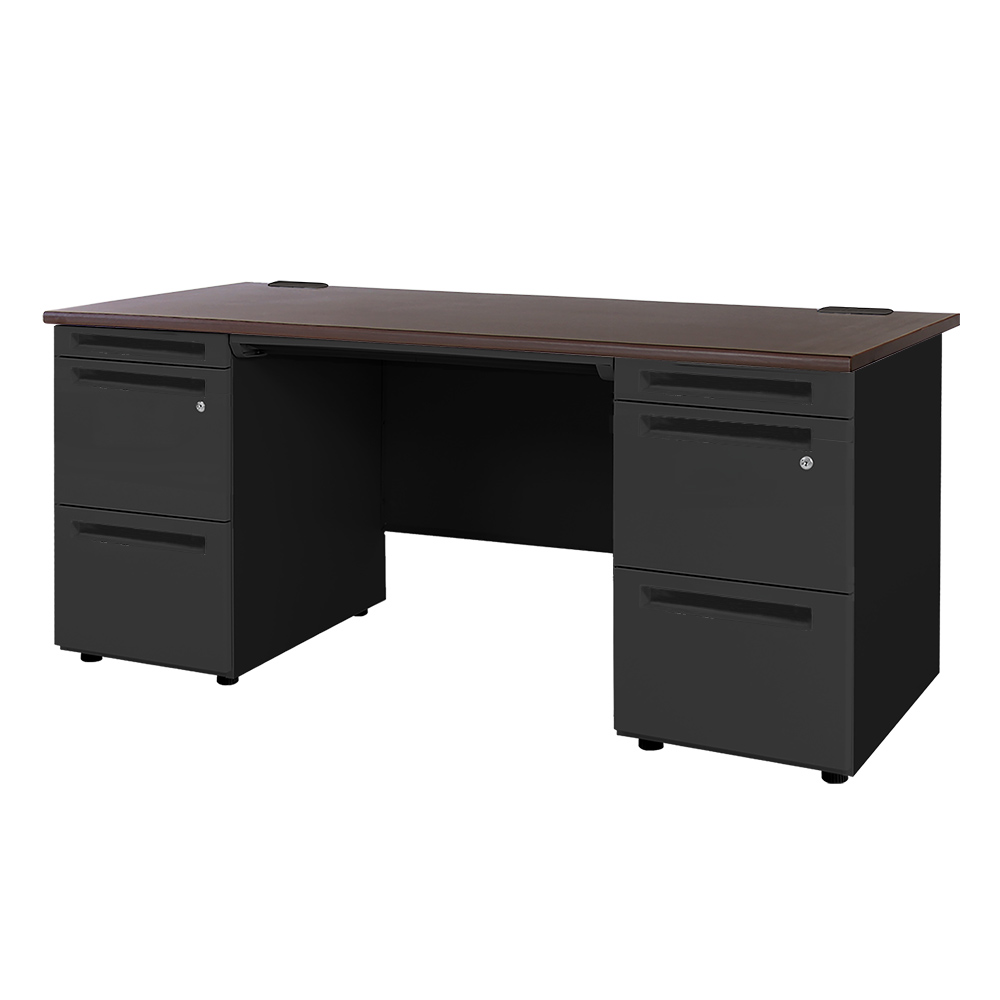 LOOKIT（ルキット） オフィスデスク ブラック 両袖机 幅1600×奥行700mm