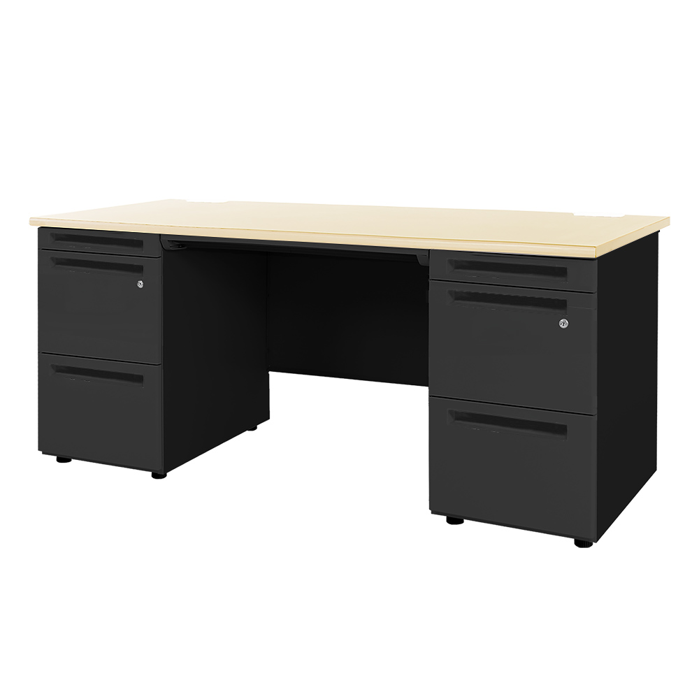 LOOKIT（ルキット） オフィスデスク ブラック 両袖机 幅1600×奥行700mm