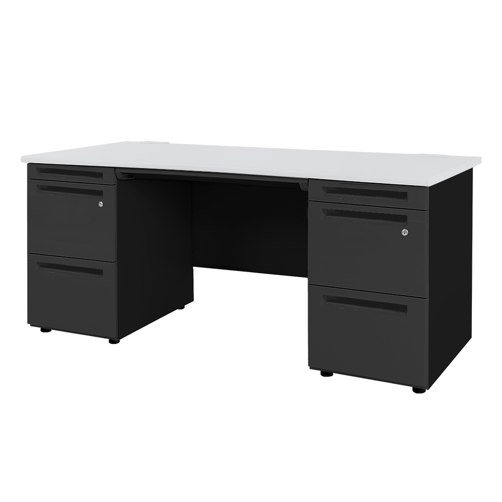 LOOKIT（ルキット） オフィスデスク ブラック 両袖机 幅1600×奥行700mm