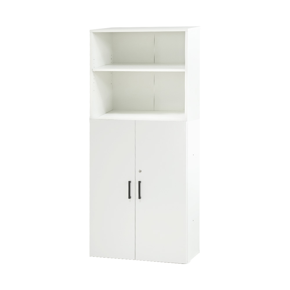 木製キャビネット 2台セット 2段 オープン 3段 扉付き 鍵付き 書庫 収納棚 本棚 幅80cm A4ファイル 書類棚 木製 オフィス 事務所 おしゃれ A4 収納 AO-2-AR-3_1