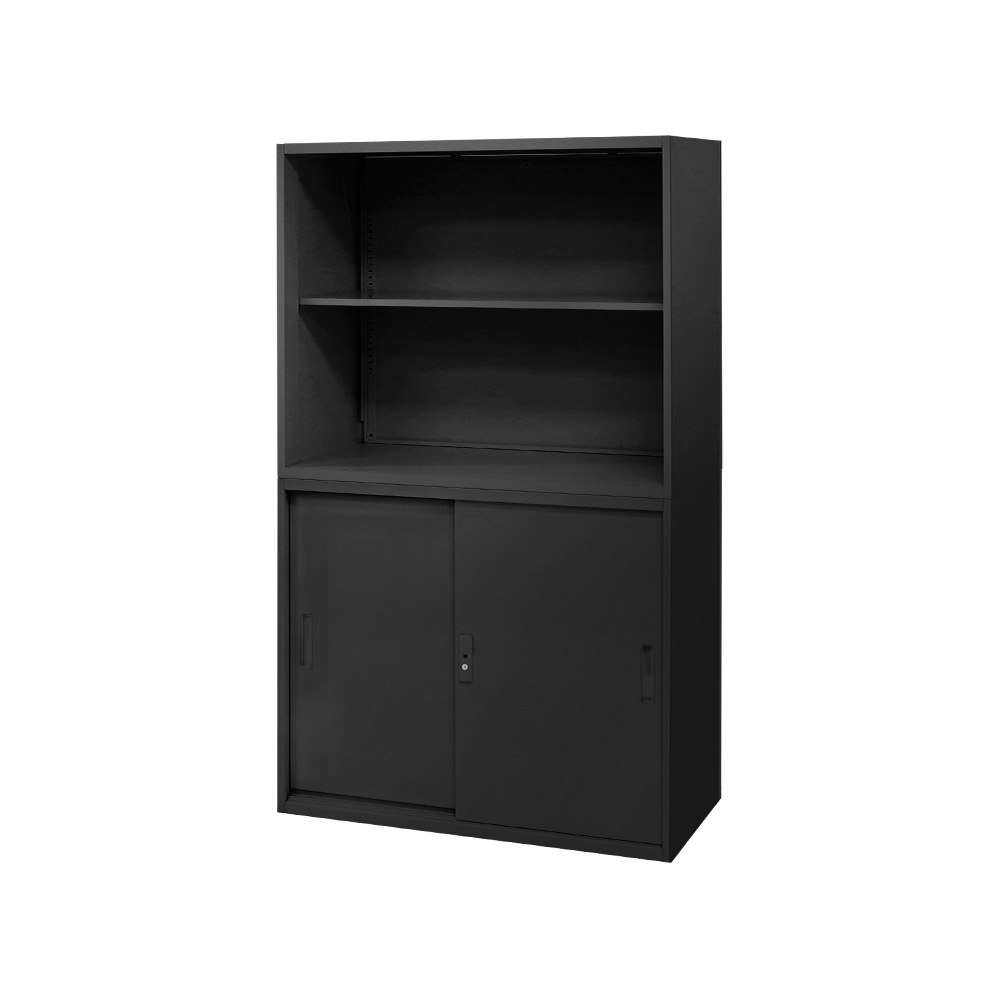 書庫 セット オープン 引戸 2段 2台 高さ1500mm キャビネット オフィス 収納 スチール書庫 鍵付き 本棚 書棚 白 黒 棚 連結 A4 ファイル おしゃれ EA-8840-2N2Hの画像