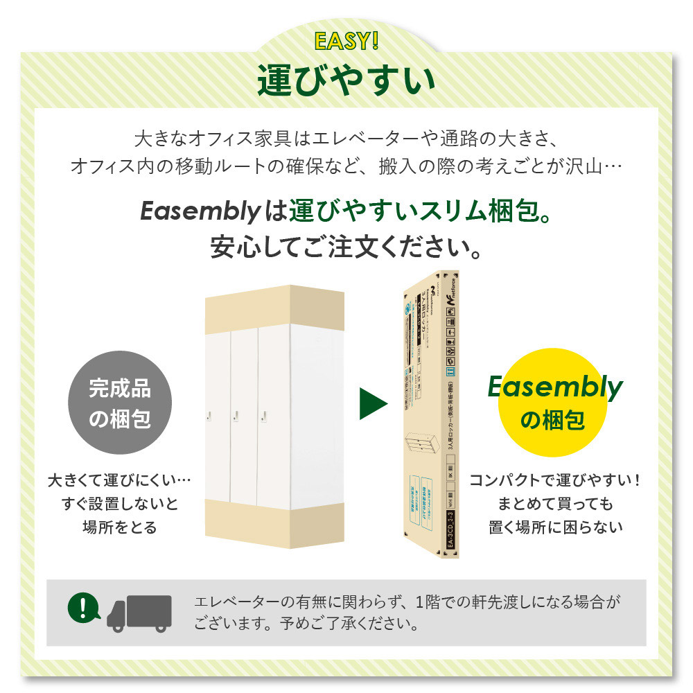 スリム梱包で運びやすい コンパクトに搬入可能