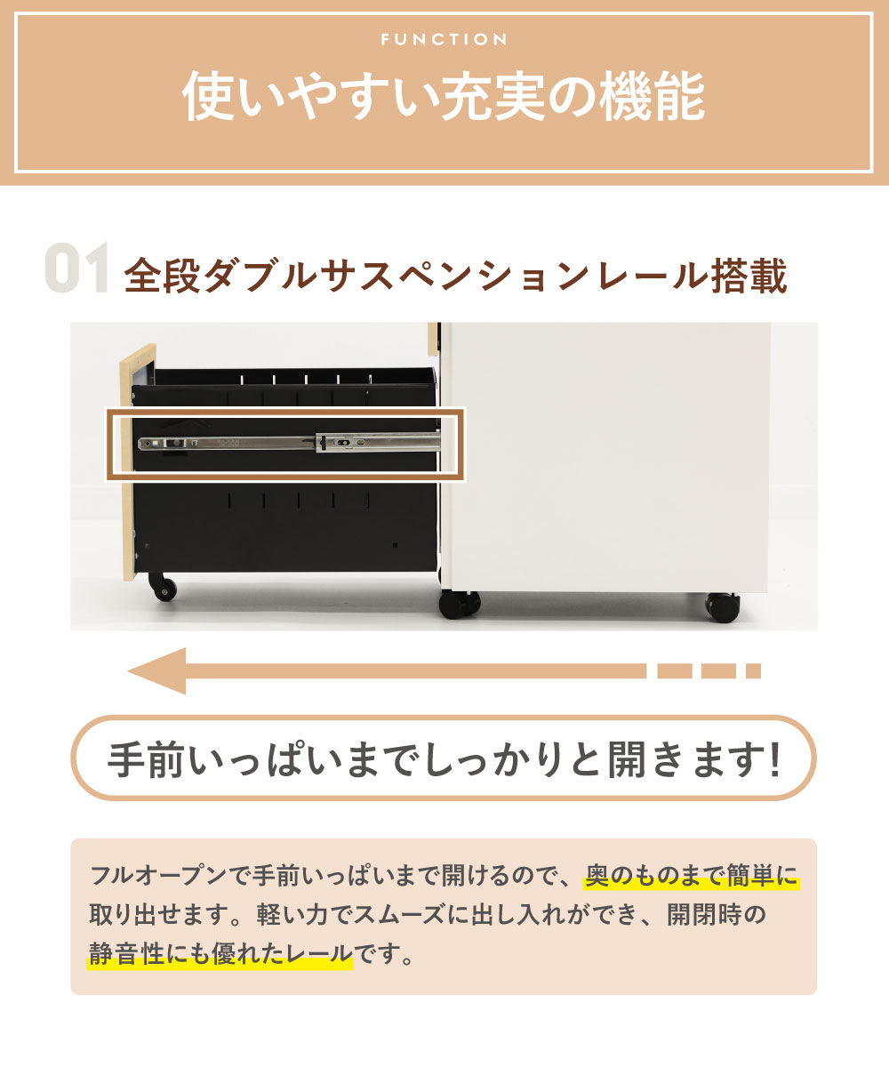 全段ダブルサスペンションレール 奥まで使えるフルオープン