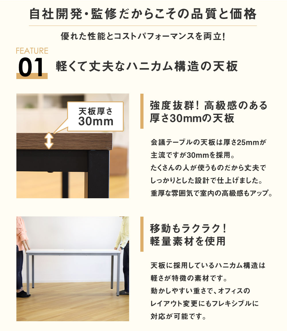 軽量かつ高強度なハニカム構造天板の解説