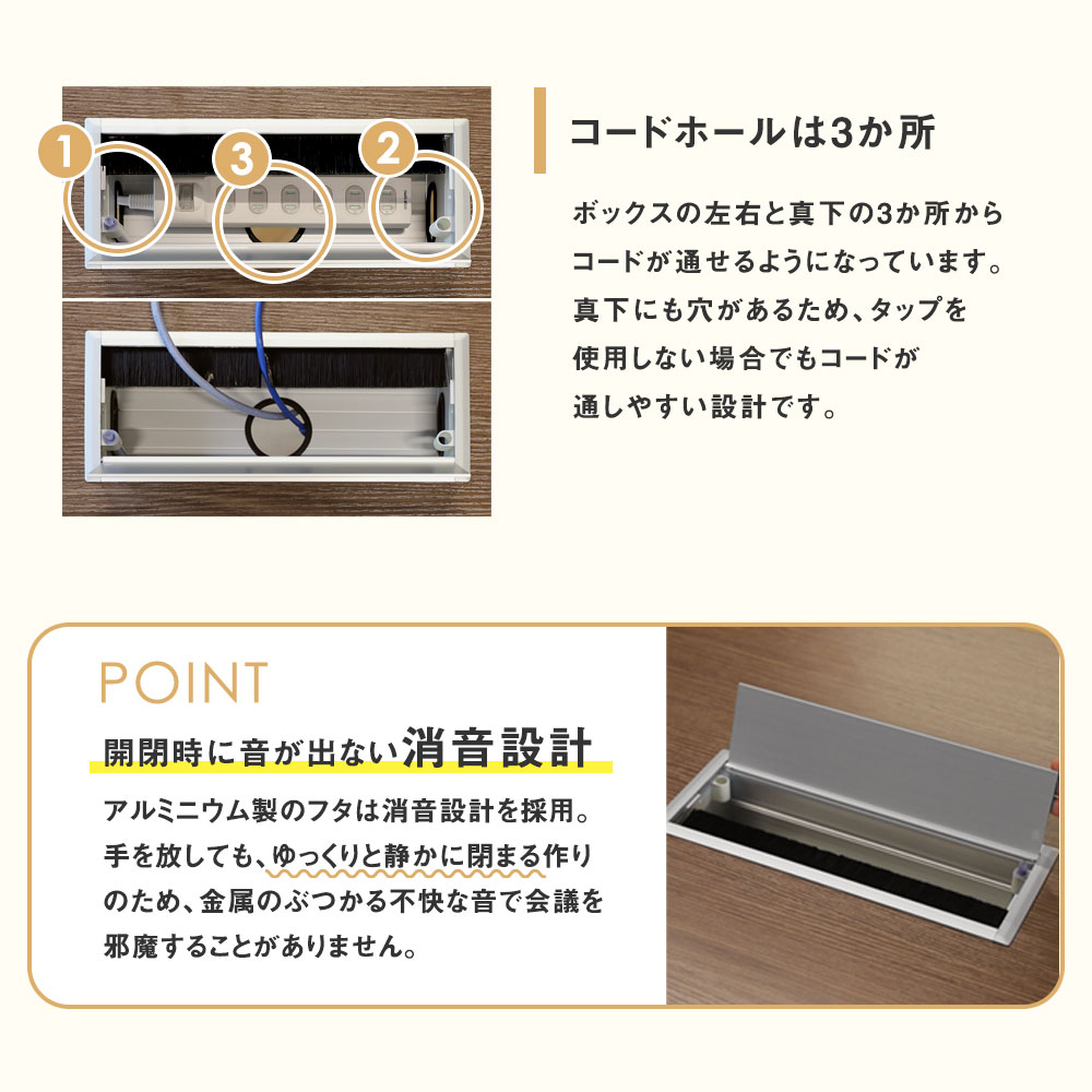 3か所のコードホール 消音設計